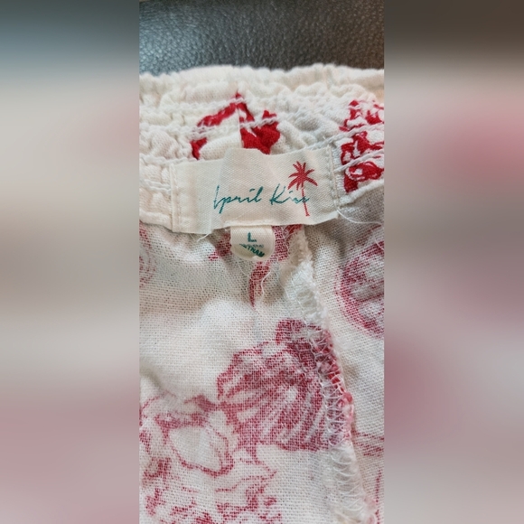 April Kiss linen blend wide-leg with Fun Graphic Print Pants - Picture 5 of 7